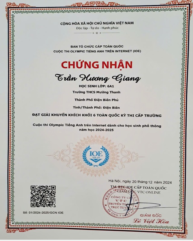 TRƯỜNG THCS MƯỜNG THANH TUYÊN DƯƠNG HỌC SINH ĐẠT THÀNH TÍCH TRONG KÌ THI IOE CẤP TỈNH, CẤP TOÀN QUỐC.